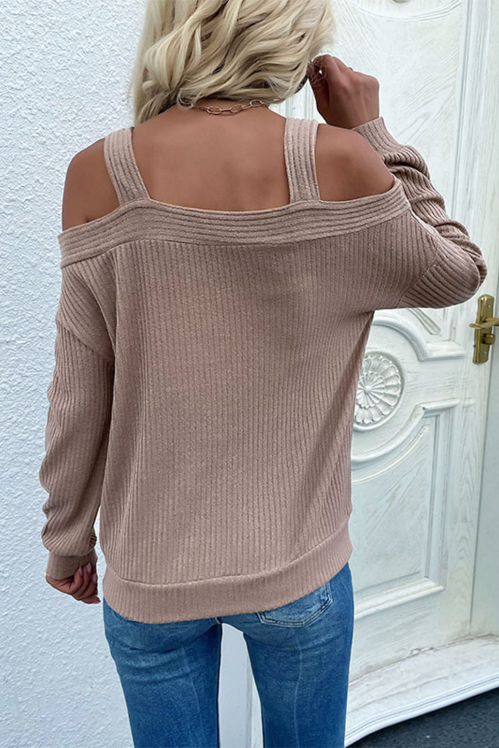 Women's Cold Shoulder Rib-Knit Sweater