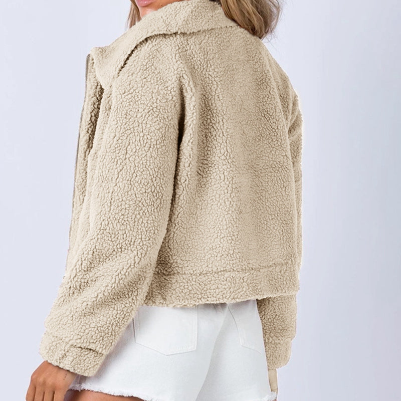 Aaarti&Destiny Long Sleeve Collared Neck Sherpa Jacket