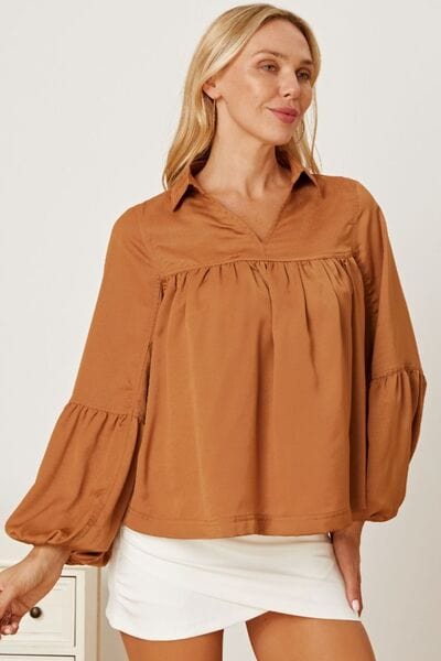 Laura Jay Balloon Sleeve Collared Neck Blouse