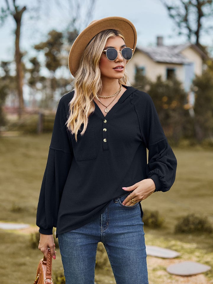 Full Size Dropped Shoulder Button-Down Hoodie