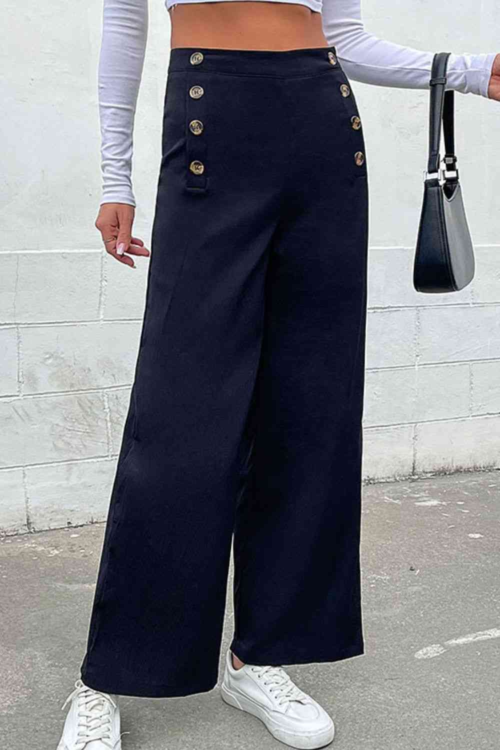 SeaKnickers Double-Breasted Black Wide Leg Pants