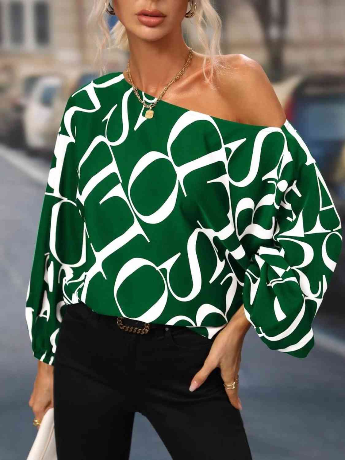 Full Size Printed Boat Neck Blouse