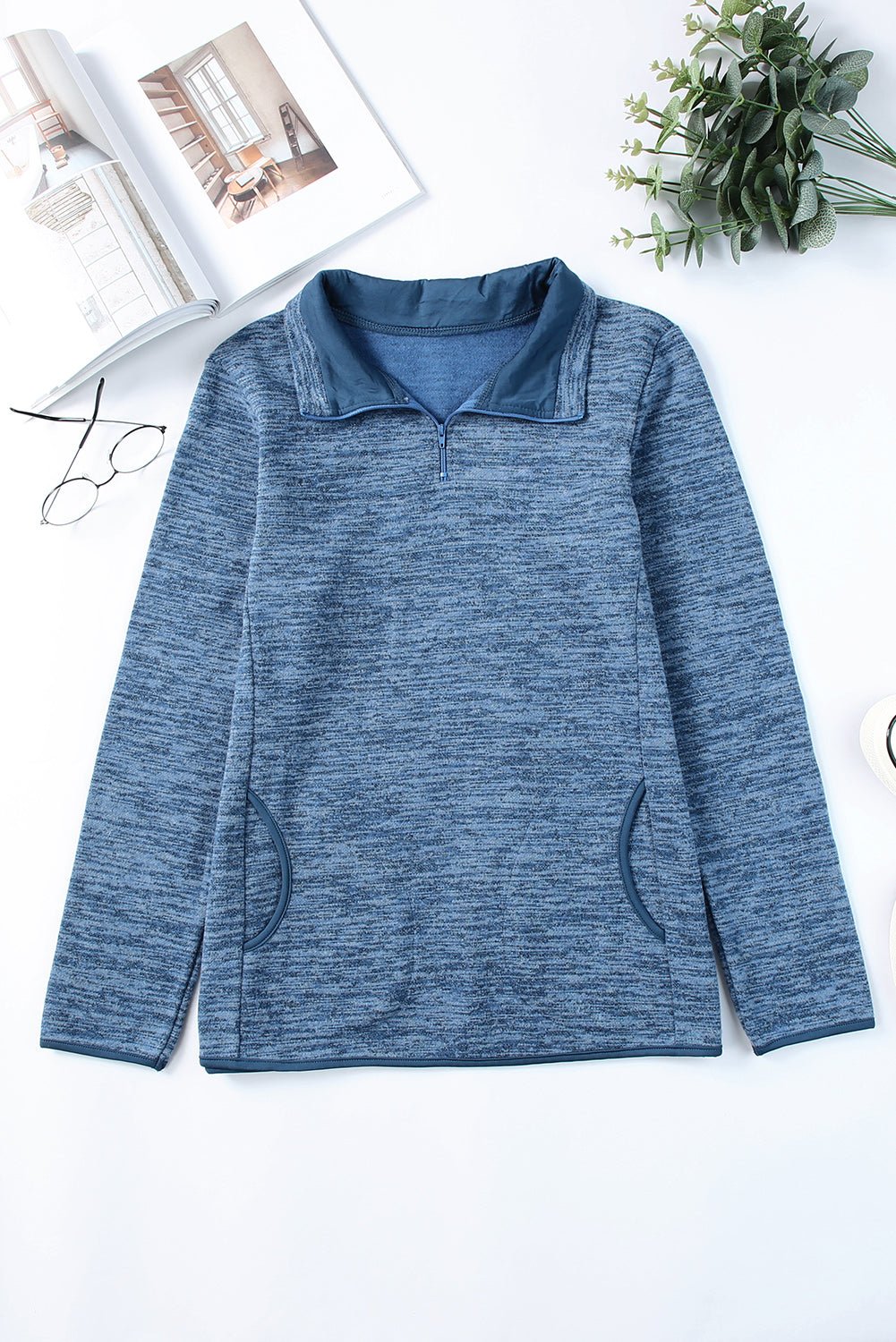 Women's Full Size Heathered Quarter-Zip Sweatshirt