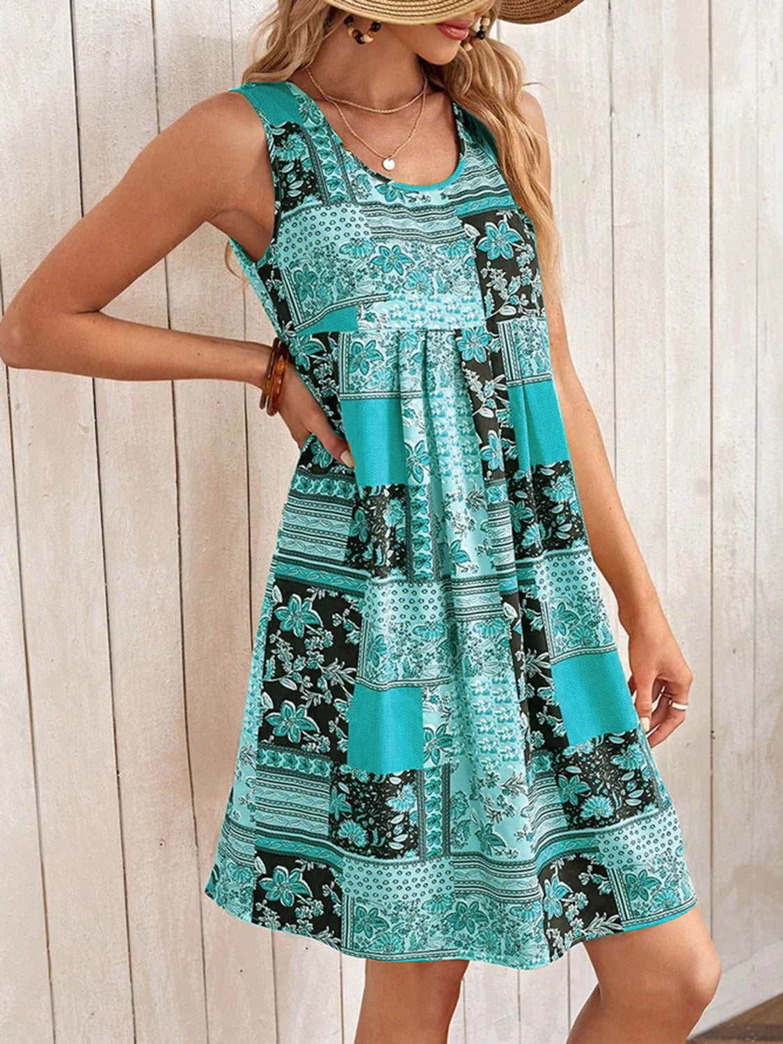 Full Size Printed Sleeveless Mini Dress