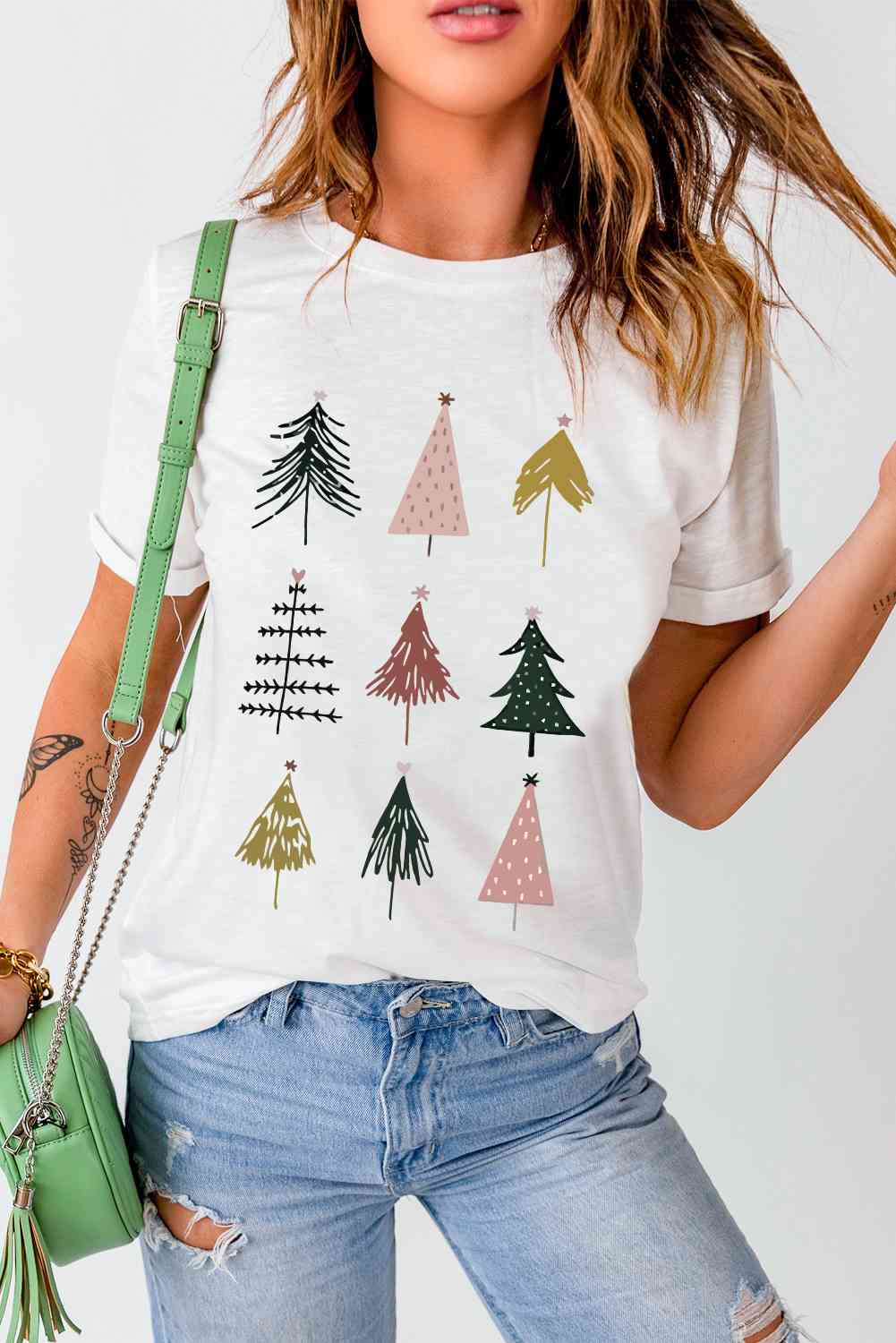 Full Size Christmas Tree Graphic Short Sleeve T-Shirt