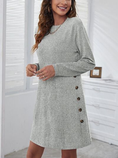 Women's Candida Decorative Button Round Neck Dress