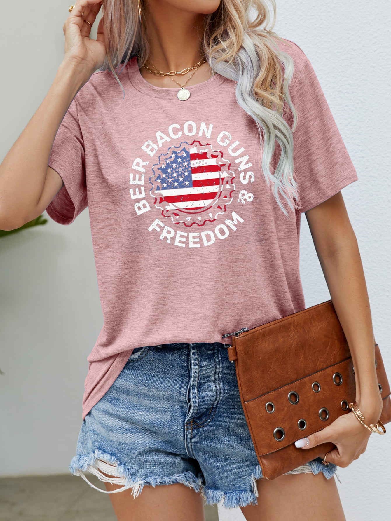 Malibu Dreams BEER BACON GUNS & FREEDOM US Flag Graphic Tee