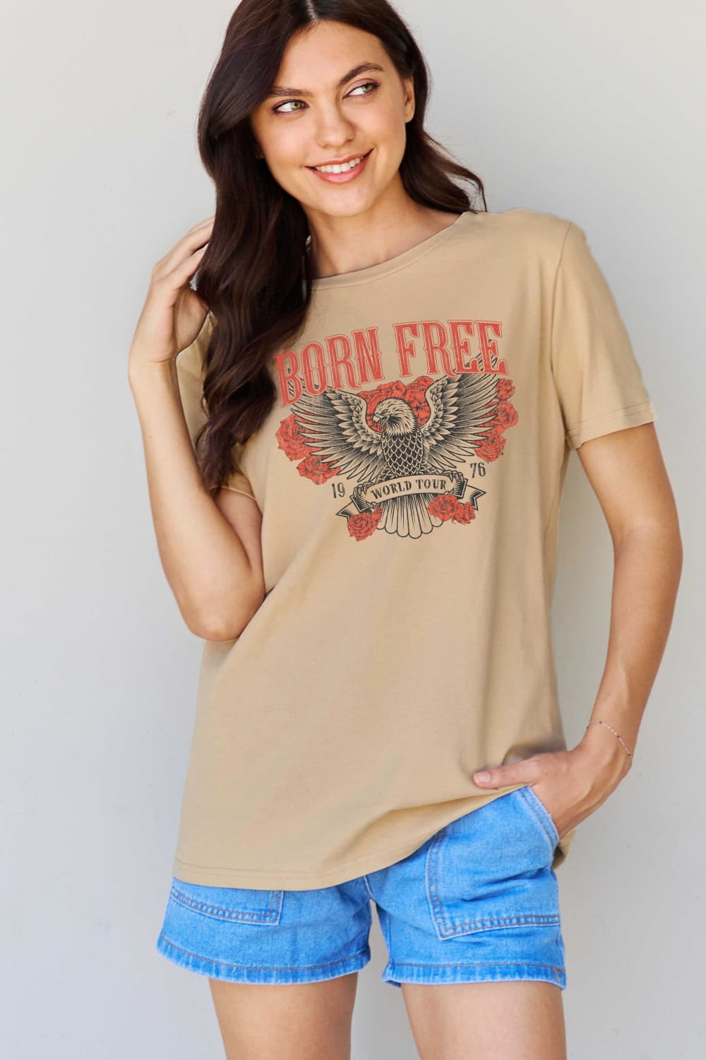 Simply Love Full Size BORN FREE 1976 WORLD TOUR Graphic Cotton T-Shirt