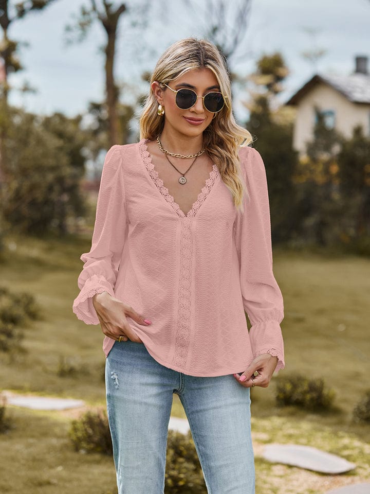 Full Size V-Neck Flounce Sleeve Blouse