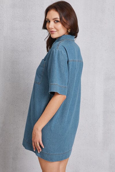 Larissa Bea Pocketed Collared Neck Mini Denim Dress