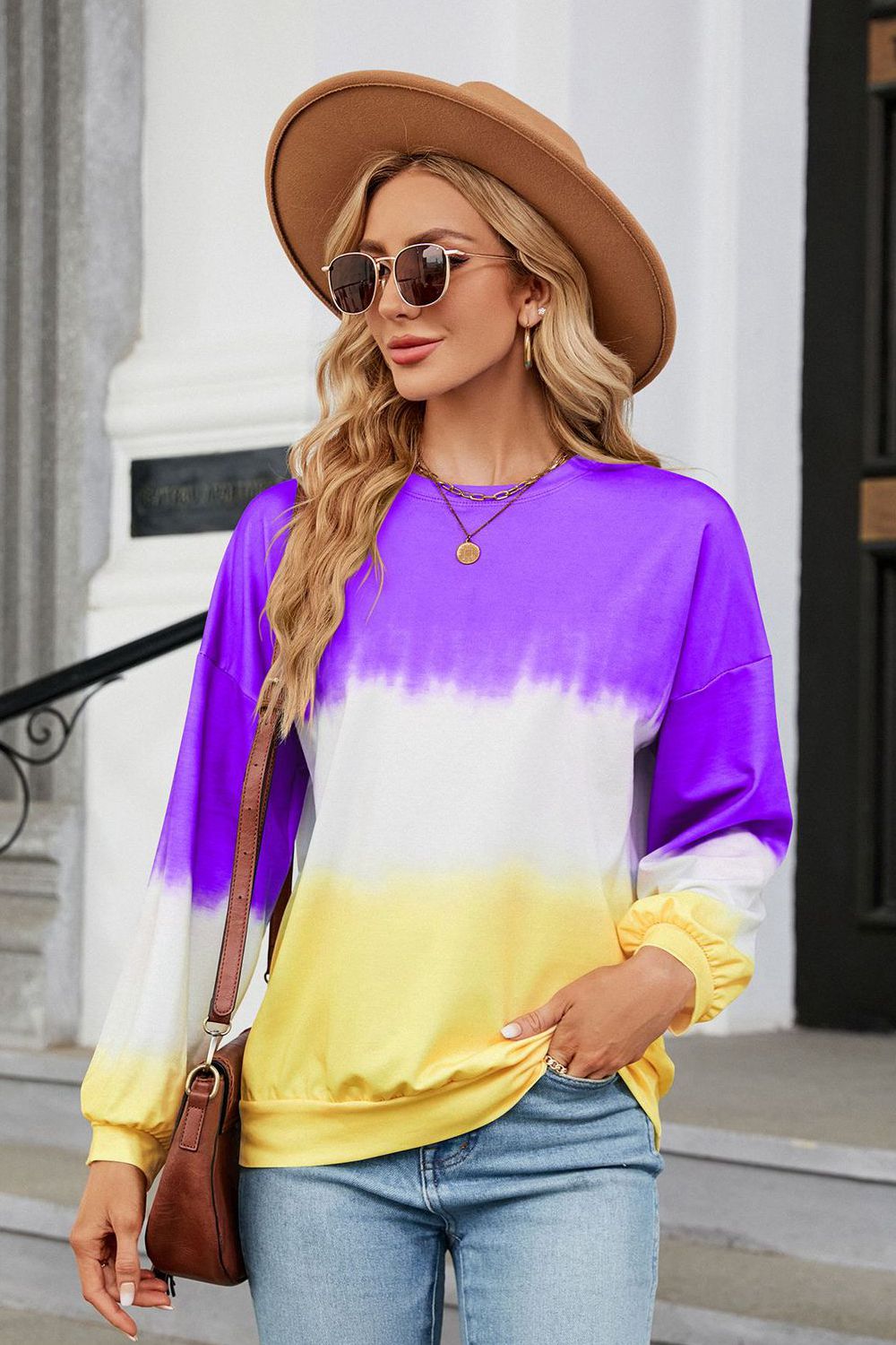 Gradient Round Neck Long Sleeve Sweatshirt