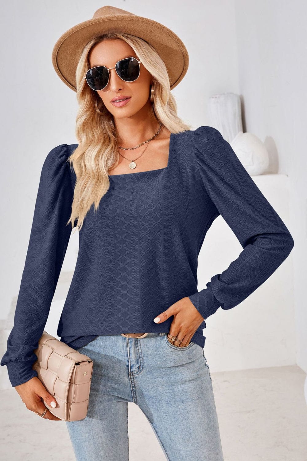 Full Size Square Neck Puff Sleeve Blouse