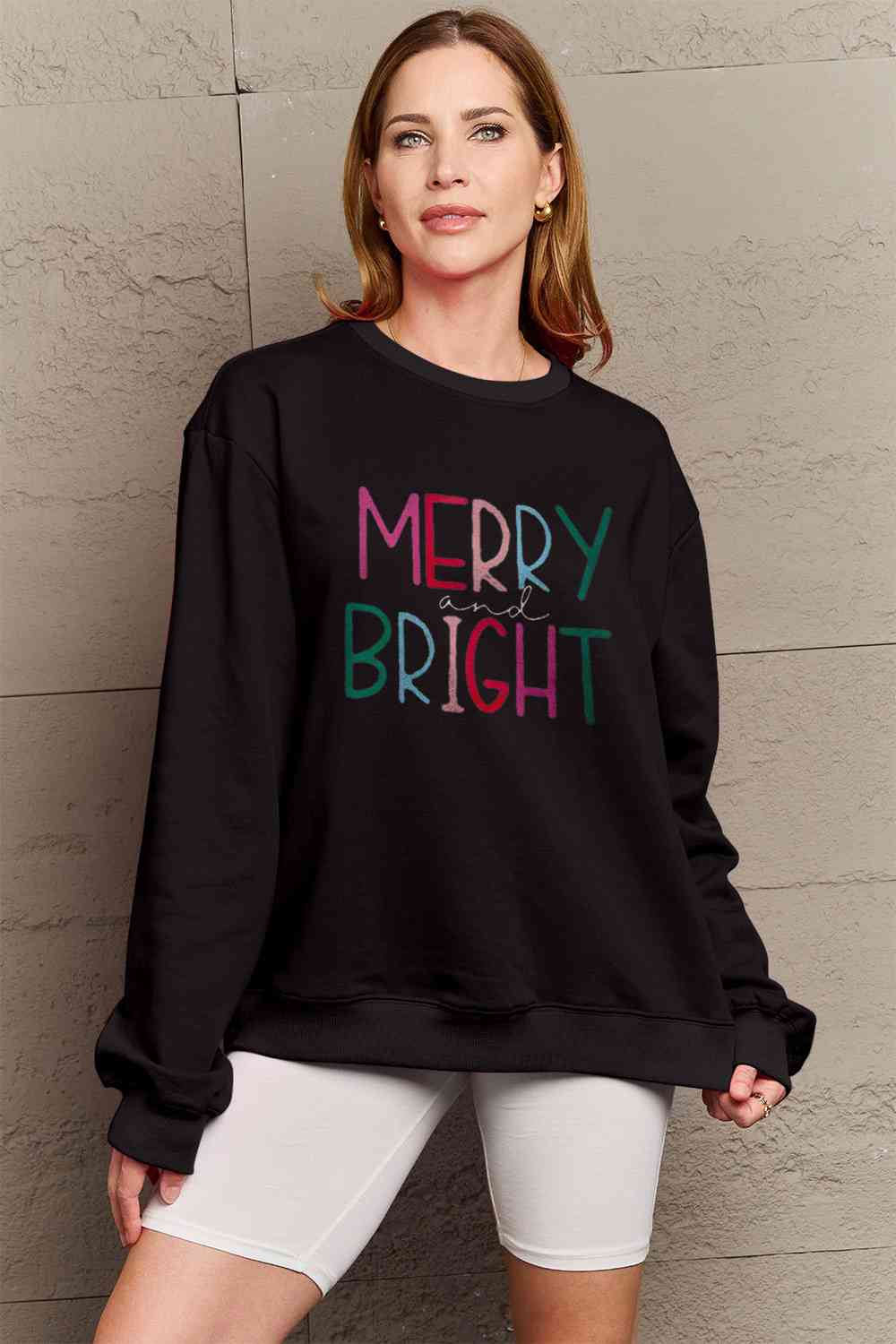 Simply Love Christmas Full Size MERRY AND BRIGHT Graphic Sweatshirt