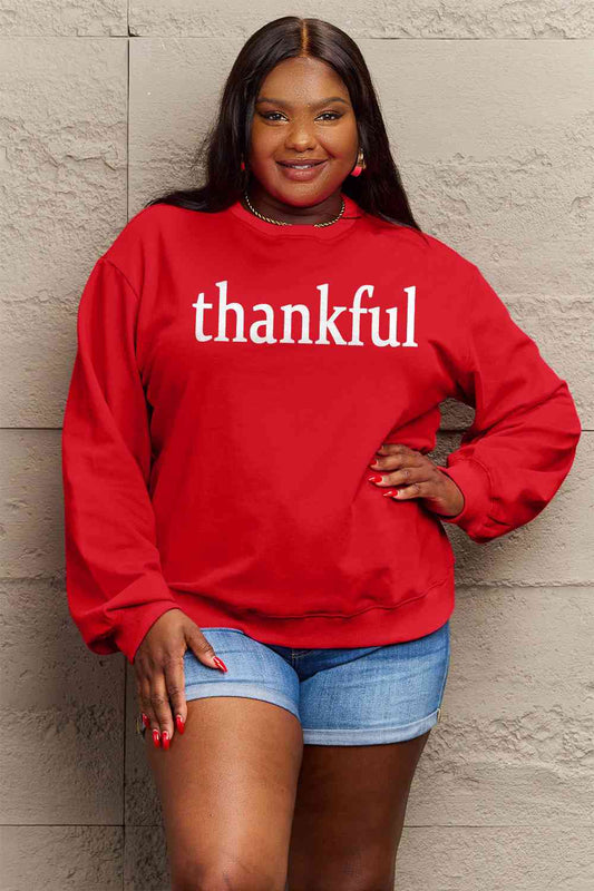 Simply Love Full Size Thanksgiving THANKFUL Graphic Sweatshirt