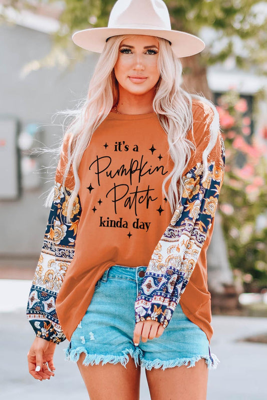 Breanna Full Size Slogan Graphic Floral Long Sleeve Top