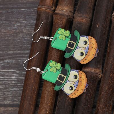 St. Patricks Owl Acrylic Dangle Earrings