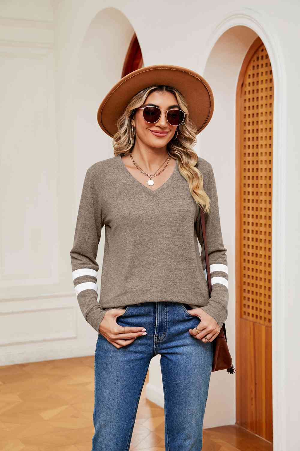 Full Size V-Neck Long Sleeve T-Shirt