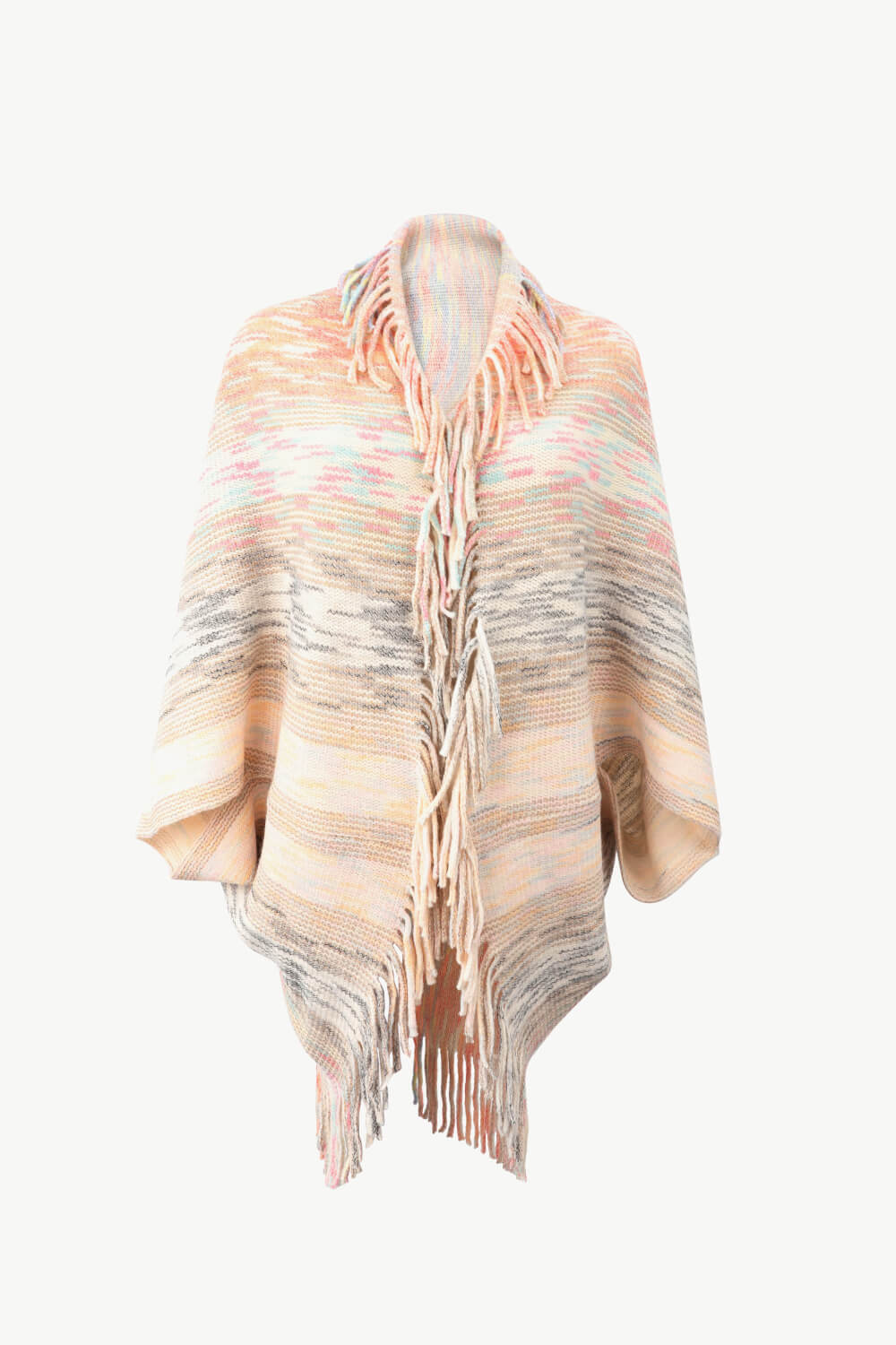 One Size Multicolored Fringe Trim Poncho