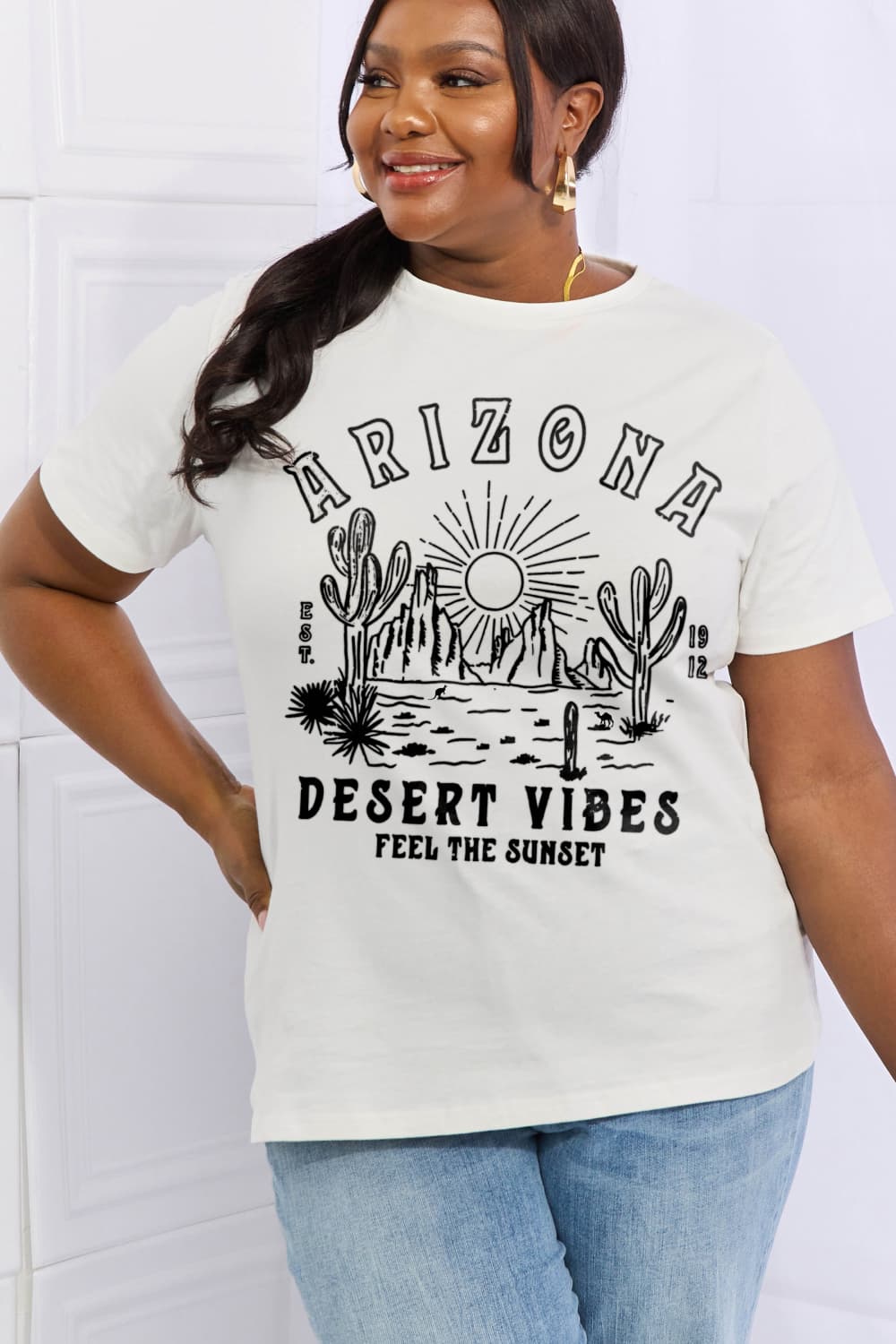 Simply Love Full Size ARIZONA DESERT VIBES FEEL THE SUNSET Graphic Cotton Tee