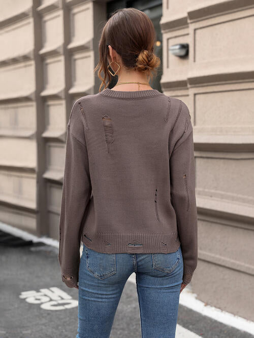 CozyWonders Cutout Round Neck Long Sleeve Sweater