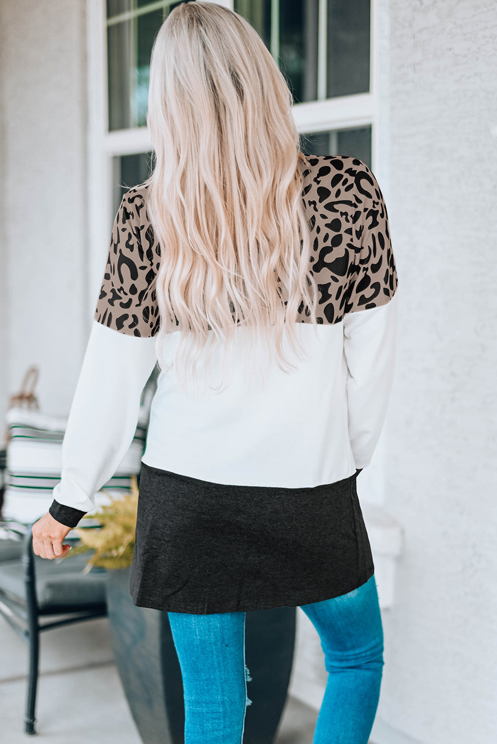 Women's Leopard Print Color Block Longline Cardigan