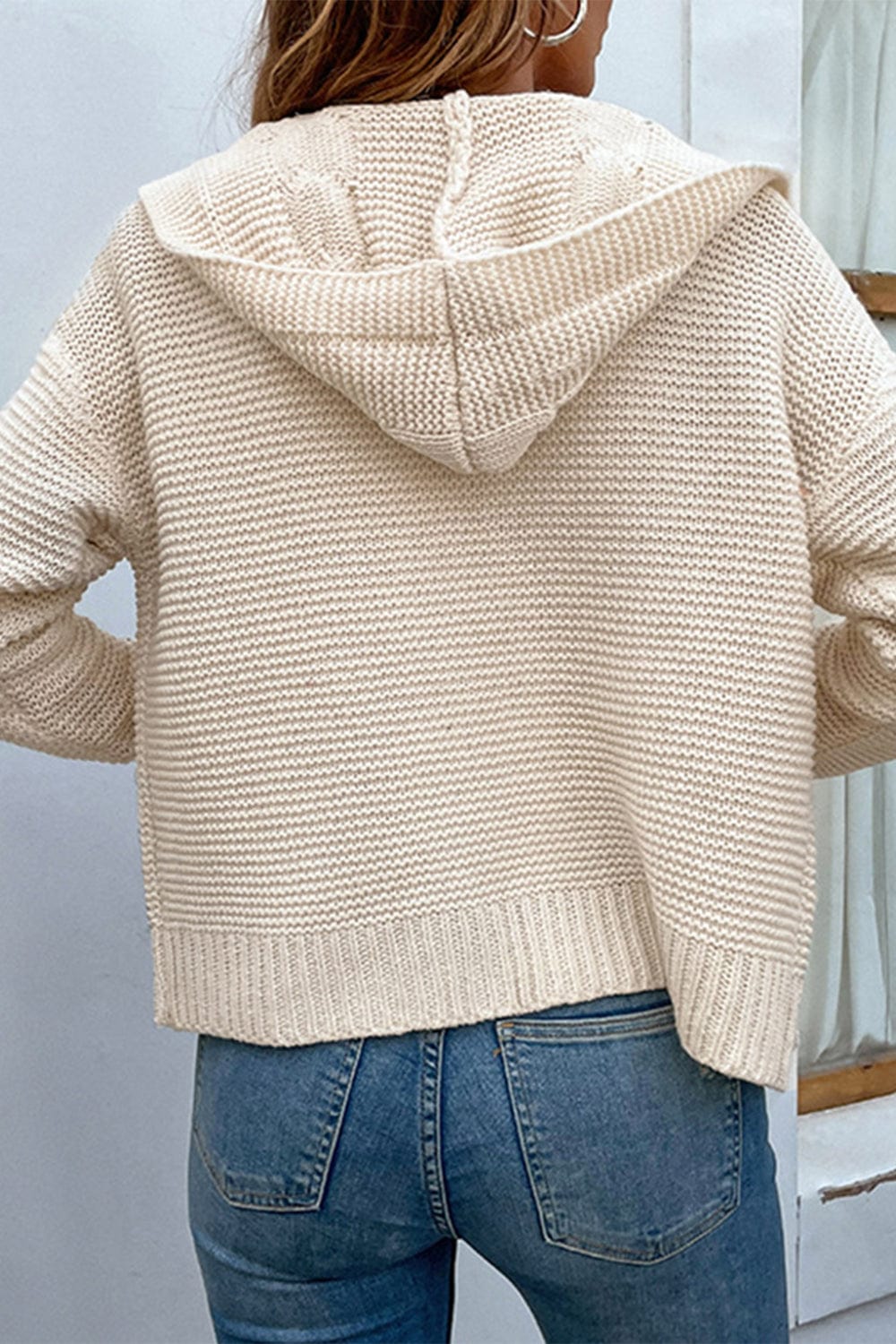 LakenLea Cable-Knit Dropped Shoulder Hooded Cardigan