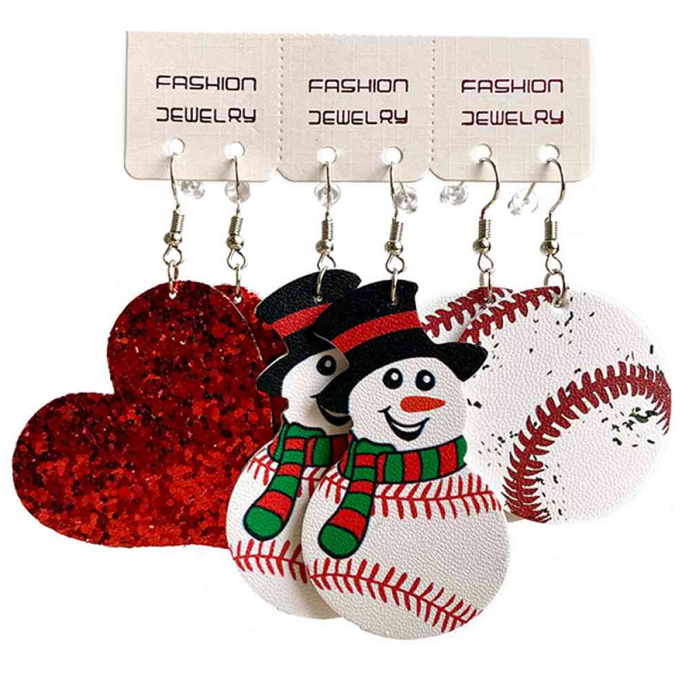 Christmas Snowman, Ball, and Heart Earrings Set