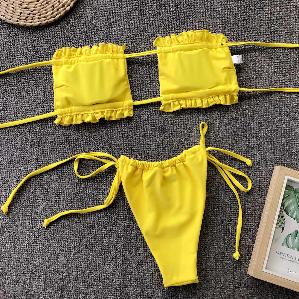 BEACHIN' Frill Trim Ruched Bikini Set