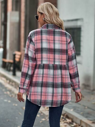 Plaid Button Up Dropped Shoulder Shirt