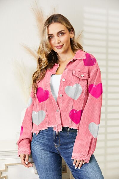 Heart Sequin Dropped Shoulder Jacket