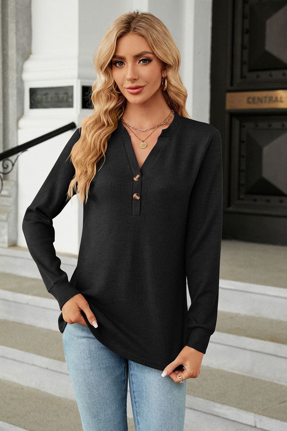 Full Size V-Neck Long Sleeve Blouse