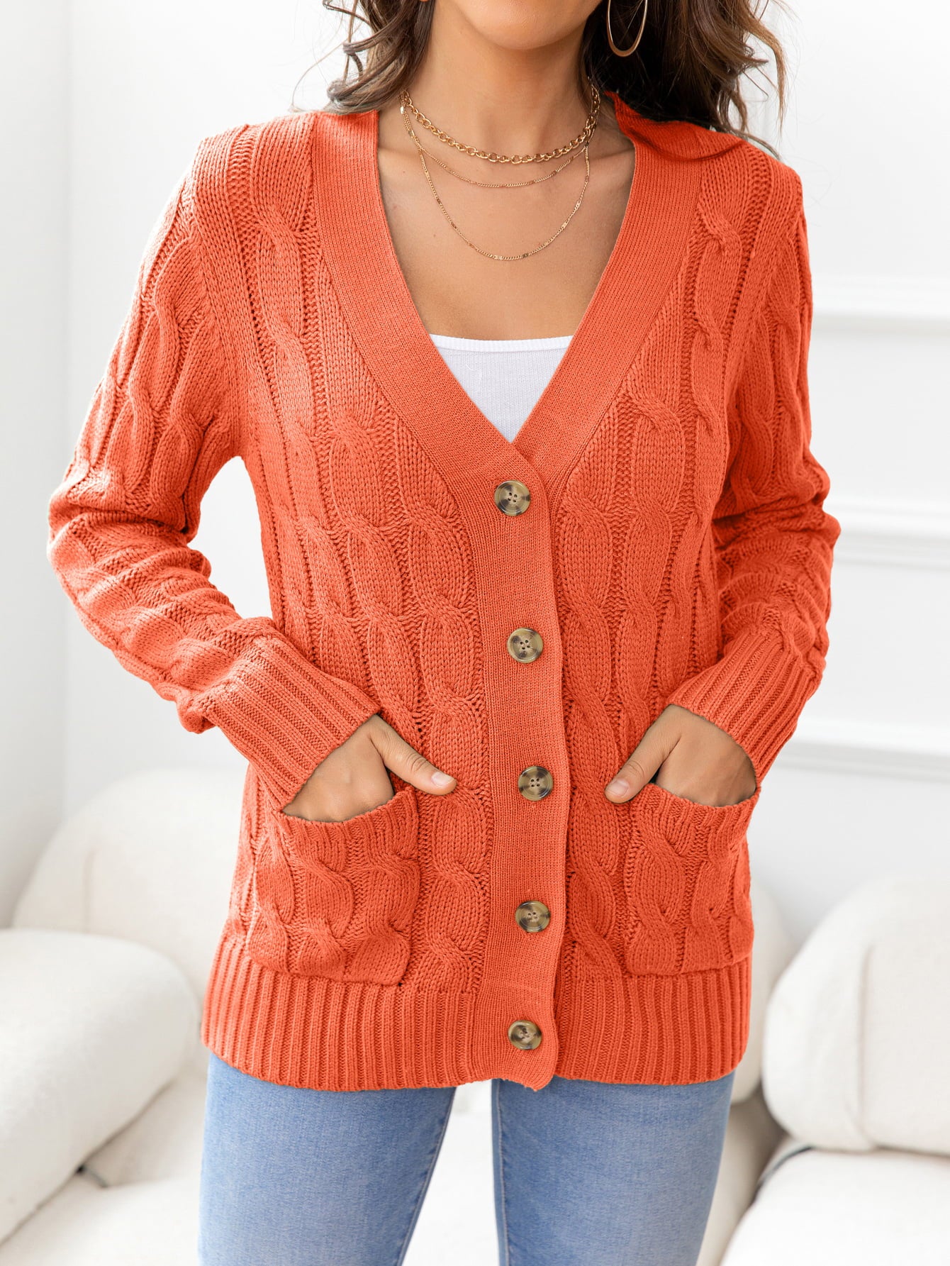 SavannahTree Button Down Cable-Knit Cardigan