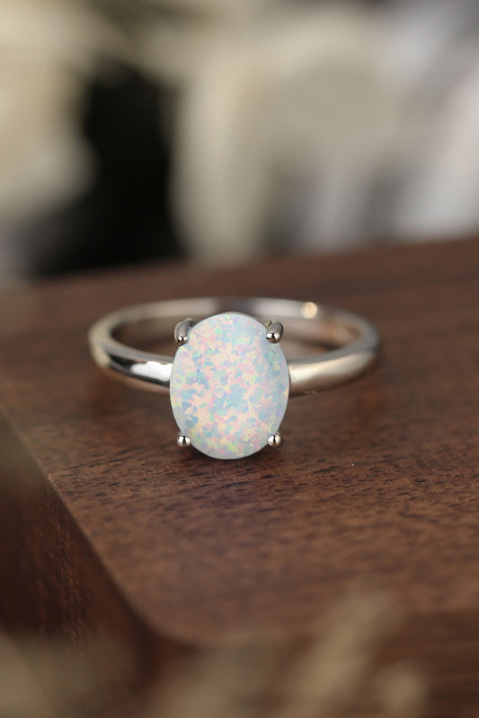 Women's 925 Sterling Silver Opal Solitaire Ring
