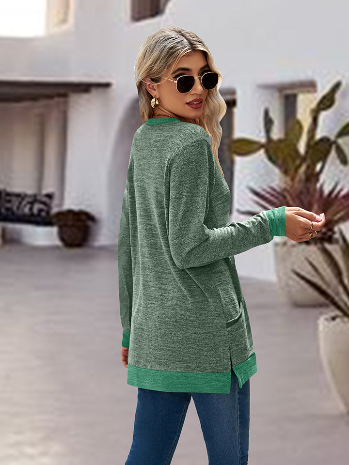 Full Size Round Neck Long Sleeve Blouse