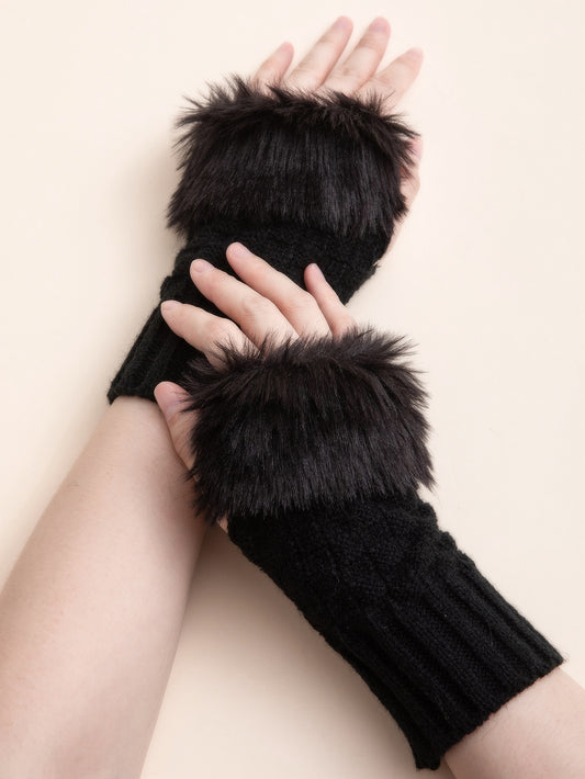 SOCUTE Knitted Fluffy Fingerless Gloves Arm Sleeves 🔥