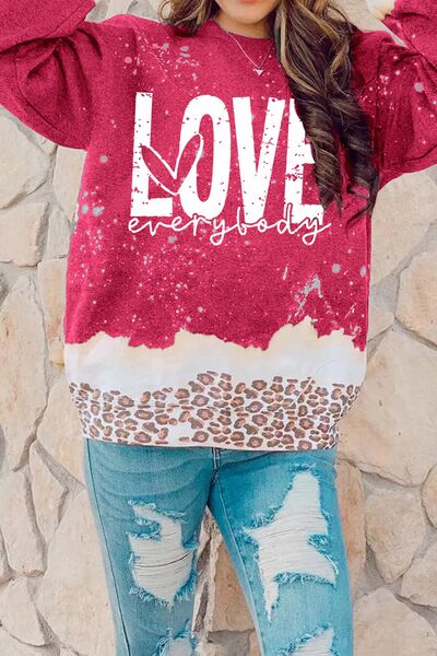 VALENTINE SEASONAL LOVE EVERYBODY Leopard Round Neck Sweatshirt