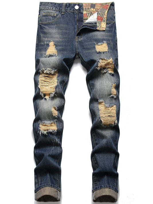 Men's RIPPED Cotton Ripped Straight Leg Jeans 🔥