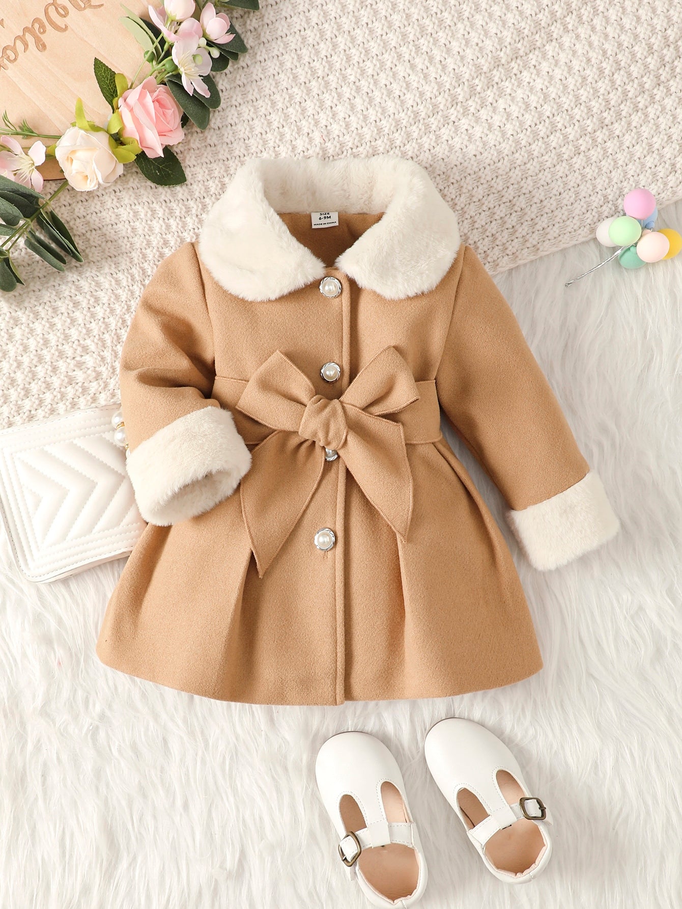 Little Girls Refined Button Down Contrast Collar Belted Lined Coat SZ 6M-3Y 🔥
