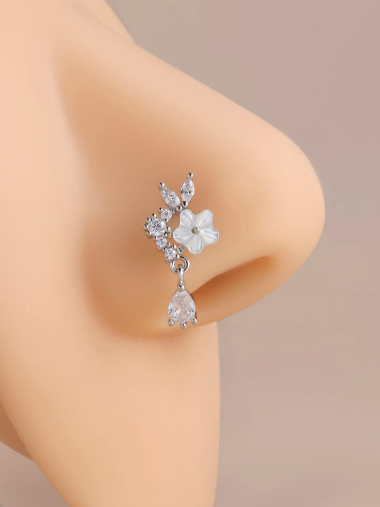 SOCUTE Rhinestone Flower Nose Stud Copper Piercing Body Jewelry 🔥