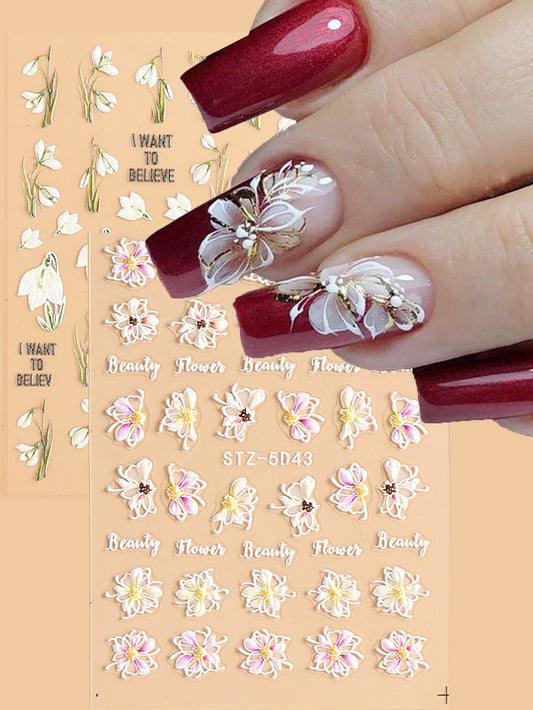 PRETTYME 2 Sheets Flower Pattern Nail Art Sticker 🔥