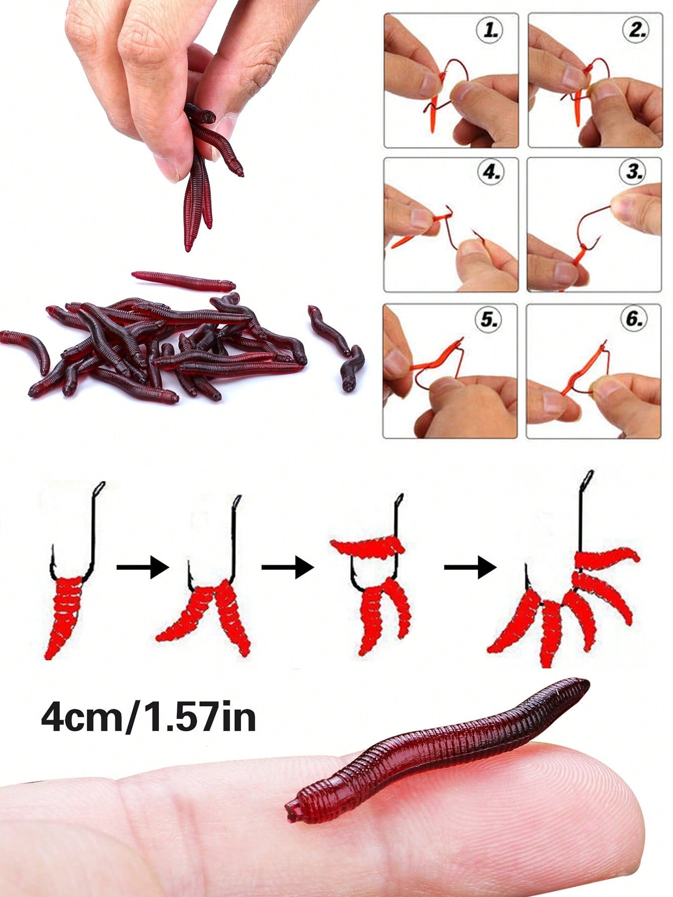 Artificial Earthworm Lifelike Bait 100 PC Soft Lure Fishing Worms 4 CM 0.3 G 💜