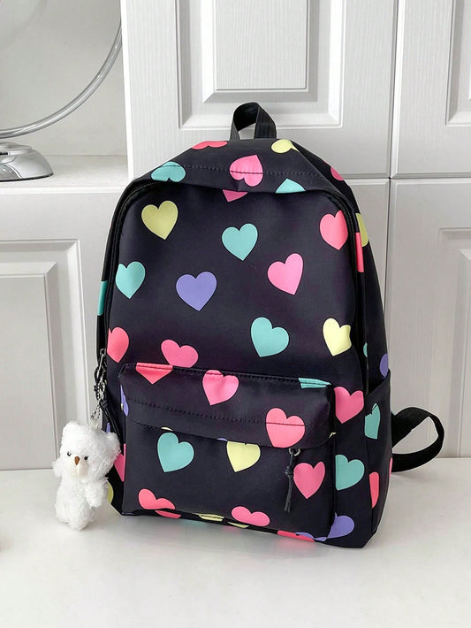Girls Backpack Heart Pattern With Bag Charm 🔥