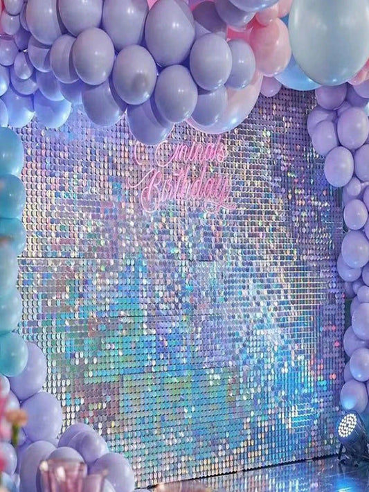 Blue Plastic Party Background Letter Graphic Sequin Glitter Party Backdrop 💜