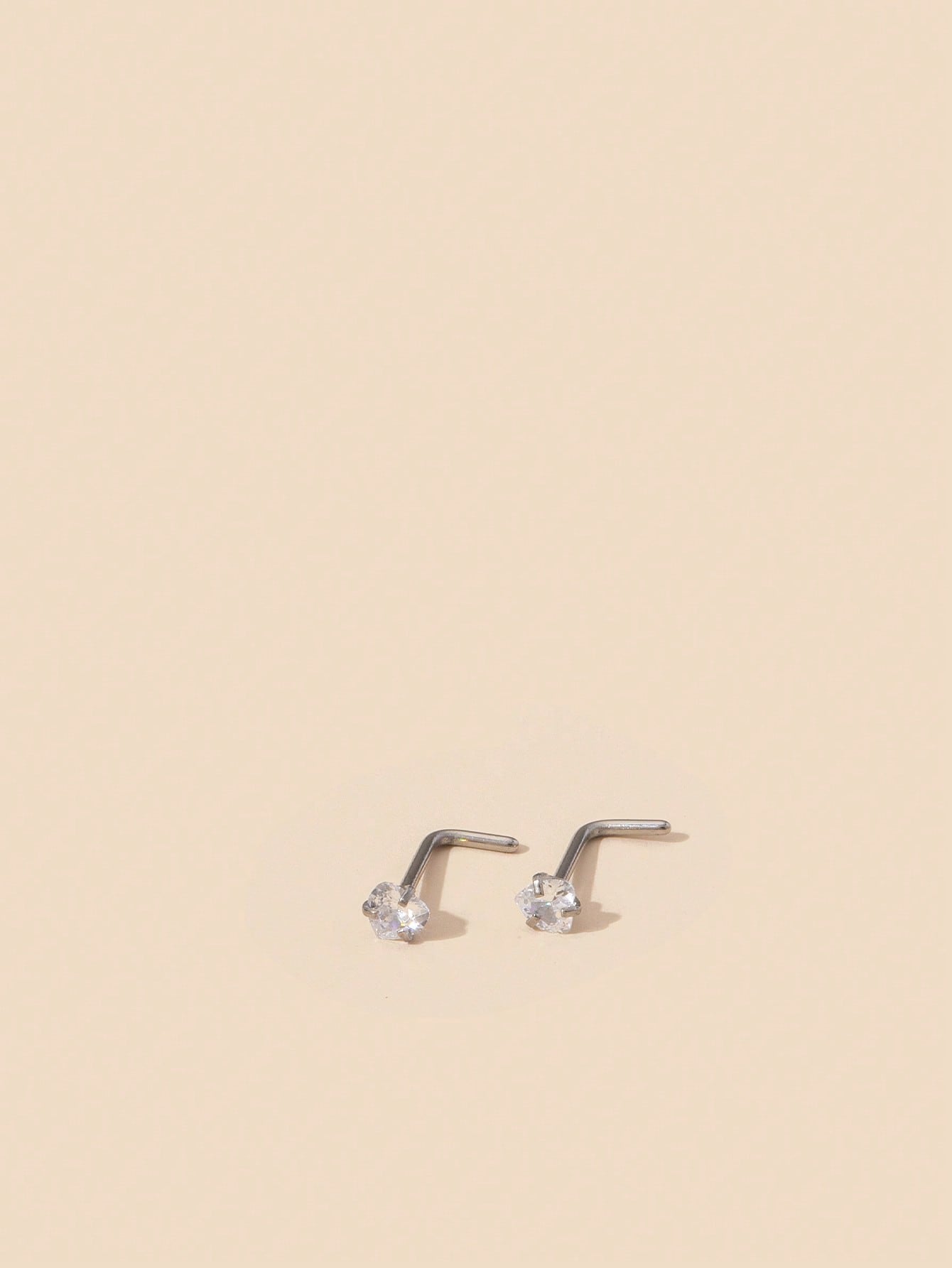 2pc Simple Heart Shaped Cubic Zirconia Stainless Steel Nose Stud 🔥