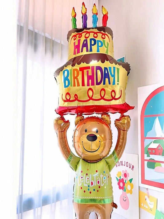 48 Inch Aluminum Balloon, Cartoon Cute Cake & Bear Design Decorative Balloon For Birthday Party 🔥