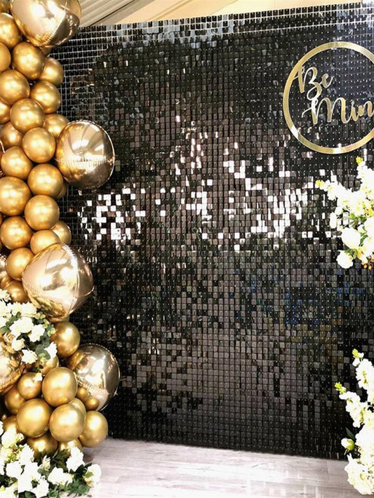 Letter Graphic Sequin Glitter Party Backdrop, Blue or Black Plastic Party Background 🔥