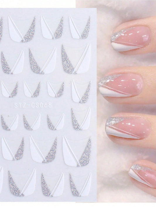 Beauty from Beyond 1 Sheet 3D Nail Sticker Love Stripe Star Flame Swirl Wave Lines Pink White Gold French Tips Nail Art Decals 🔥