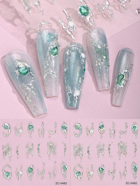 Beauty from Beyond Creative Nail Stickers, 2 Sheets, 3D Rhinestone Decor Nail Art Decals 🔥