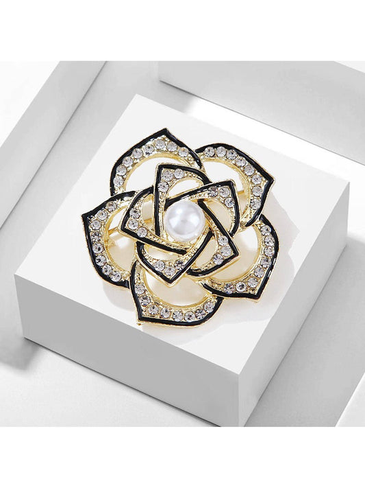 Faux Pearl & Rhinestone Flower Decor Luxury Elegant Scarf Pin Brooch 🔥