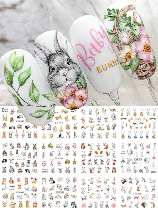 Beauty from Beyond WATER DECAL STICKERS 12 Sections on 1 Large Sheet Rabbit & Flower Pattern Nail Art 🔥